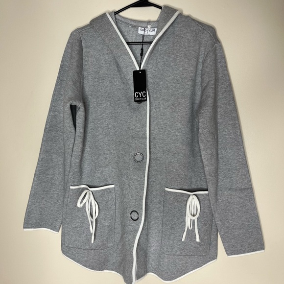 NWT! Coco Y Club Grey Hooded Knit Jacket / Bow Detail (S) - Picture 3 of 4